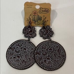 Justin Boots Brown Leather Floral Earrings